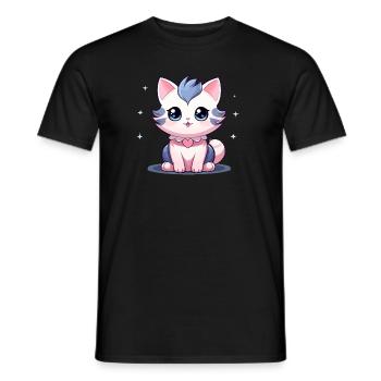 Katze - Kawaii Style - Männer T-Shirt - Schwarz - Vorne - AI Model Male 178 light (178cm)