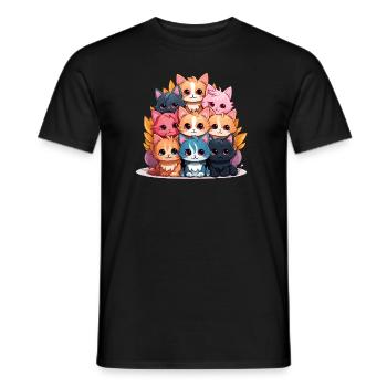 Katze - Kawaii Style - Männer T-Shirt - Schwarz - Vorne - AI Model Male 178 light (178cm)