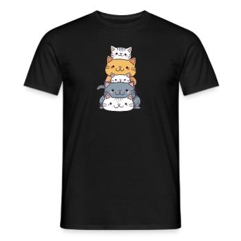 Katze - Kawaii Style - Männer T-Shirt - Schwarz - Vorne - AI Model Male 178 light (178cm)