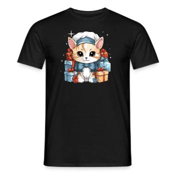 Design de Noël de chat - Style Kawaii - T-shirt homme - noir - Devant - AI Model Male 178 light (178cm)