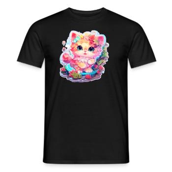 Chat - illustration - T-shirt homme - noir - Devant - AI Model Male 178 light (178cm)