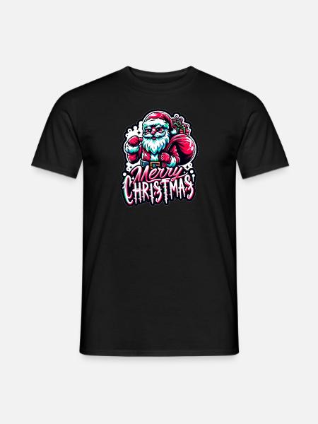 Merry Christmas - Santa Illustration - Men's T-Shirt - black