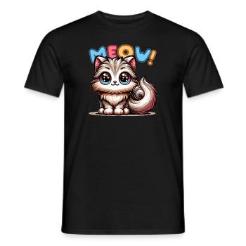Meow - Katze Illustration - Männer T-Shirt - Schwarz - Vorne - AI Model Male 178 light (178cm)