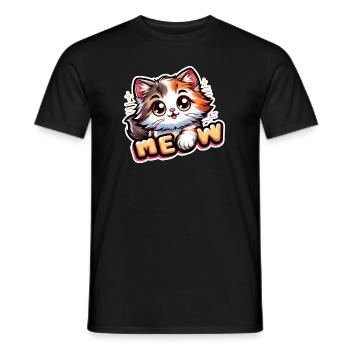 Meow - Katze Illustration - Männer T-Shirt - Schwarz - Vorne - AI Model Male 178 light (178cm)
