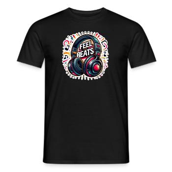 Ressentez les rythmes - Illustration d'un casque - T-shirt homme - noir - Devant - AI Model Male 178 light (178cm)