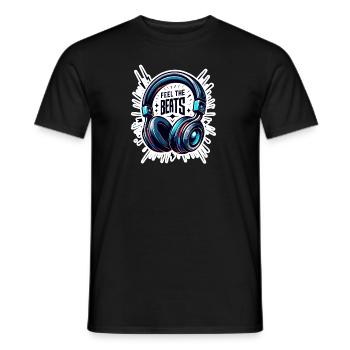 Ressentez les rythmes - Illustration d'un casque - T-shirt homme - noir - Devant - AI Model Male 178 light (178cm)