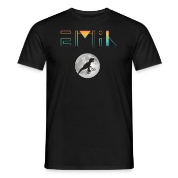 EMIL - Beautiful boy name with dinosaur - Men's T-Shirt - black - Front - AI Model Male 178 light (178cm)