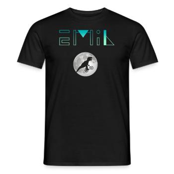 EMIL - Beautiful boy name with dinosaur - Men's T-Shirt - black - Front - AI Model Male 178 light (178cm)