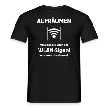 Aufräumen erst wenn WLAN Signal RAHMENLOS® - Männer T-Shirt - Schwarz - Vorne - AI Model Male 178 light (178cm)