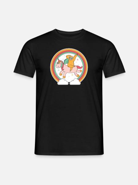 Faultier Einhorn Bunt - Männer T-Shirt - Schwarz