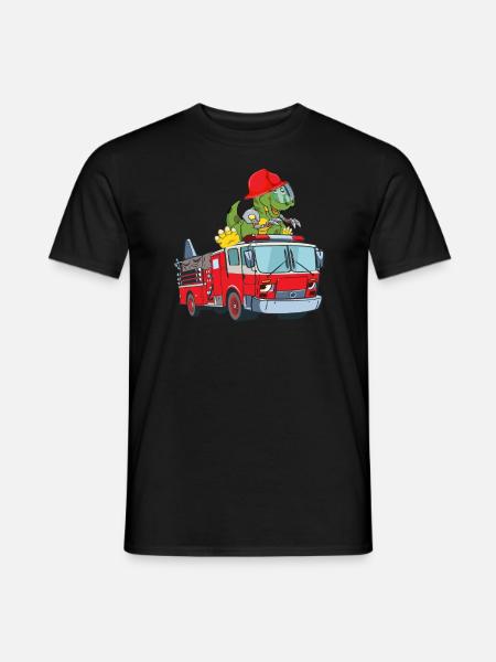 Feuerwehr Auto Einsatzwagen mit Dino - Männer T-Shirt - Schwarz