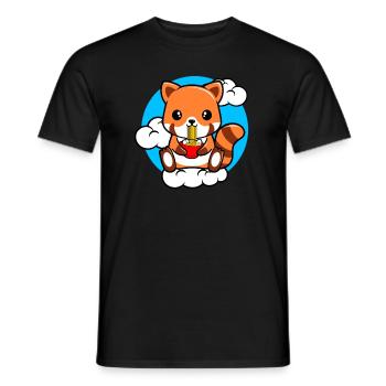 Red Panda Sitting On A Cloud And Eating Ramen - Men's T-Shirt - black - Front - AI Model Male 178 light (178cm)