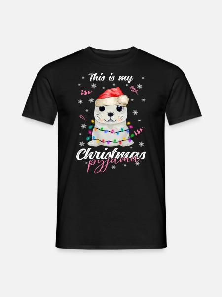 lustig Robbe Weihnachten Weihnachtsschlafanzug - Männer T-Shirt - Schwarz