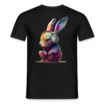 Lapin avec casque DJ - T-shirt homme - noir - Devant - AI Model Male 178 light (178cm)