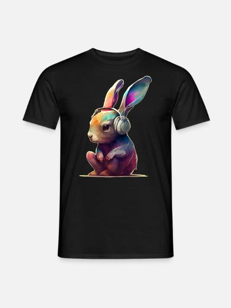 Rabbit with headphones DJ - Men's T-Shirt - black