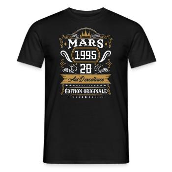 Mars 1995 28 Ans Rétro Cadeau D'anniversaire - T-shirt homme - noir - Devant - AI Model Male 178 light (178cm)