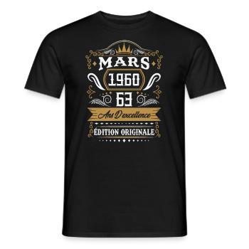 Mars 1960 63 Ans Rétro Cadeau D'anniversaire - T-shirt homme - noir - Devant - AI Model Male 178 light (178cm)