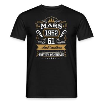 Mars 1962 61 Ans Rétro Cadeau D'anniversaire - T-shirt homme - noir - Devant - AI Model Male 178 light (178cm)