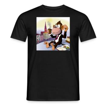 Cooler Affe trinkt im Cafè einen Latte Macchiato - Männer T-Shirt - Schwarz - Vorne - AI Model Male 178 light (178cm)