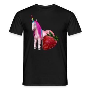 Einhorn mit Erdbeere - Männer T-Shirt - Schwarz - Vorne - AI Model Male 178 light (178cm)