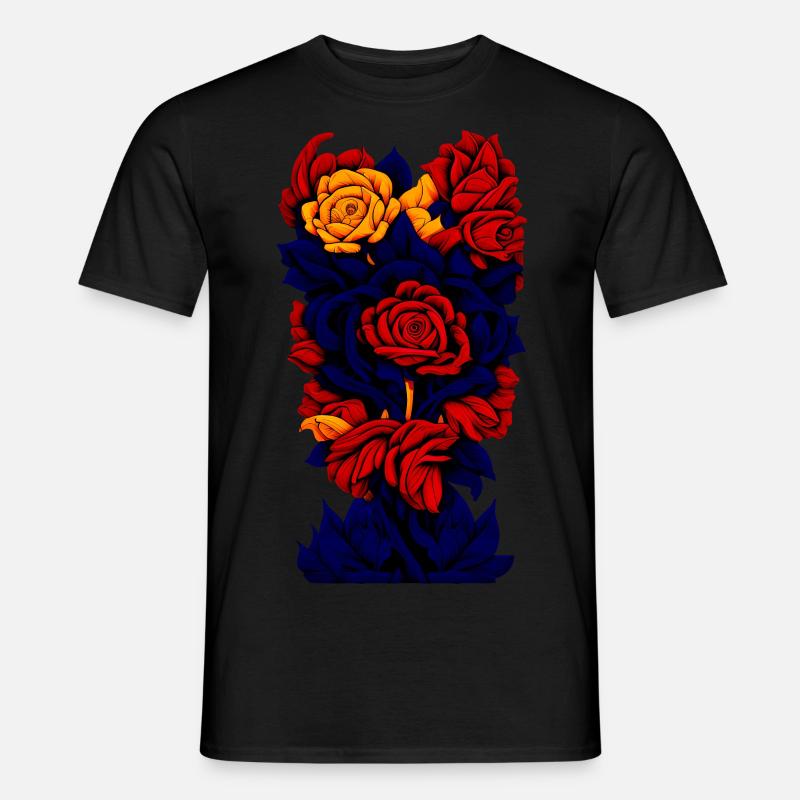Blüten (dunkelblau, rot, gelb) - Männer T-Shirt - undefined