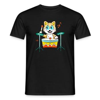 Cat Playing Drums - Men's T-Shirt - black - Front - AI Model Male 178 light (178cm)