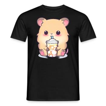 Kawaii Hamster with Bubble Tea - Men's T-Shirt - black - Front - AI Model Male 178 light (178cm)