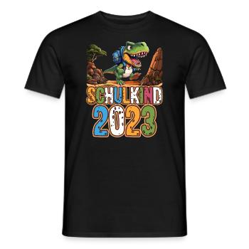 Kids Dino School Enrollment Schoolchild 2023 School Cone - Men's T-Shirt - black - Front - AI Model Male 178 light (178cm)