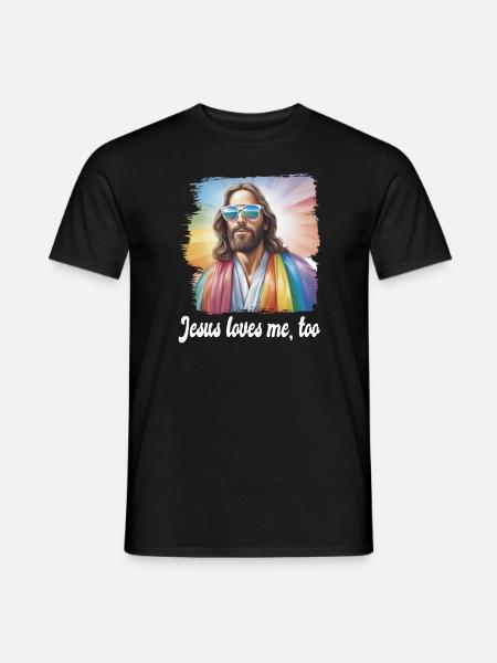 Jesus loves me too gay pride Spruch Sprüche - T-shirt herr - svart