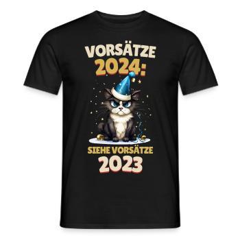 New Year's Resolutions 2024 Cat See 2023 Funny - Men's T-Shirt - black - Front - AI Model Male 178 light (178cm)