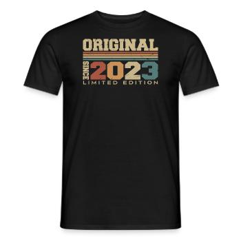 Original 2023 Retro 1st Anniversary Gift 2023 - Men's T-Shirt - black - Front - AI Model Male 178 light (178cm)