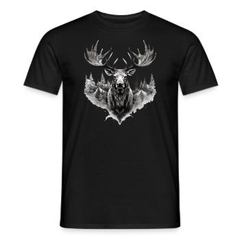 Elk deer nature Scandinavian forest - Men's T-Shirt - black - Front - AI Model Male 178 light (178cm)