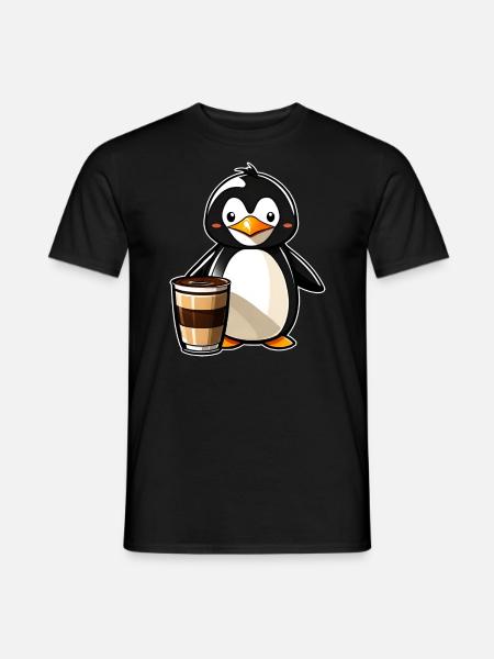 Cute Penguin with Coffee V - Men's T-Shirt - black