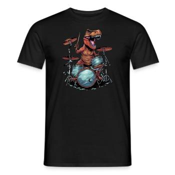 Musik Music Drummer Schlagzeuger Dino Drummer Trex - Men's T-Shirt - black - Front - AI Model Male 178 light (178cm)