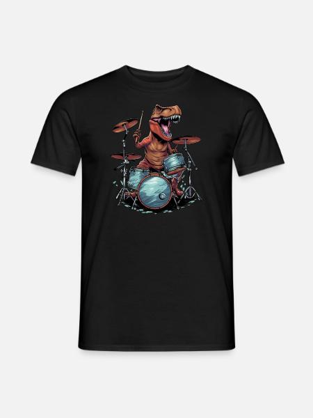 Musik Music Drummer Schlagzeuger Dino Drummer Trex - Männer T-Shirt - Schwarz