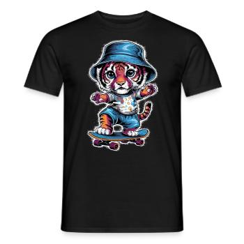 Tiger auf Skateboard Skater Skateboarding für - Männer T-Shirt - Schwarz - Vorne - AI Model Male 178 light (178cm)