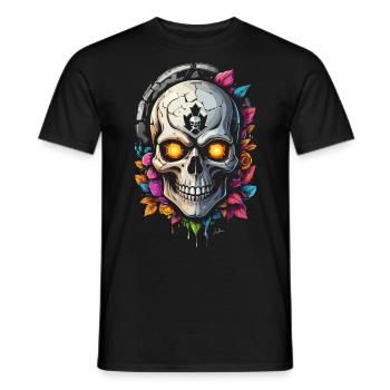 Totenkopf Blumen - Männer T-Shirt - Schwarz - Vorne - AI Model Male 178 light (178cm)