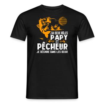 J'ai Deux Roles Papy Et Pêcheur Je Déchire Pêcheu - T-shirt homme - noir - Devant - AI Model Male 178 light (178cm)