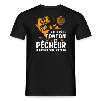 J'ai Deux Roles TONTON Pêcheur Je Déchire Pêcheu - T-shirt homme - noir - Devant - AI Model Male 178 light (178cm)