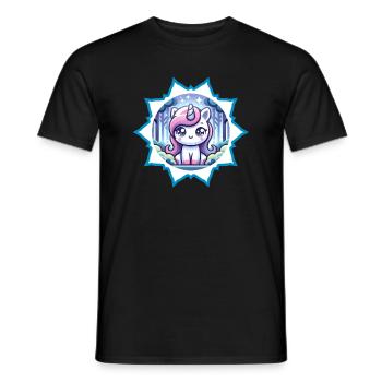 Cute unicorn in the forest with stars - Men's T-Shirt - black - Front - AI Model Male 178 light (178cm)
