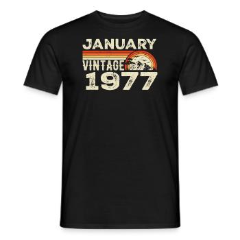 Janvier 1977 Vintage Anniversaire 1977, Né en 1977 - T-shirt homme - noir - Devant - AI Model Male 178 light (178cm)