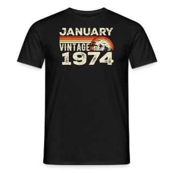 Janvier 1974 Vintage Anniversaire 1974, Né en 1974 - T-shirt homme - noir - Devant - AI Model Male 178 light (178cm)