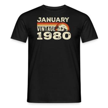 Janvier 1980 Vintage Anniversaire 1980, Né en 1980 - T-shirt homme - noir - Devant - AI Model Male 178 light (178cm)
