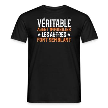 Véritable agent immobilier Cadeau Humour - T-shirt homme - noir - Devant - AI Model Male 178 light (178cm)