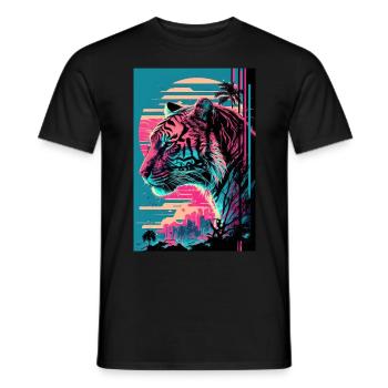 Tiger Vaporwave Retro 80s Palm Beach Summer - T-shirt homme - noir - Devant - AI Model Male 178 light (178cm)