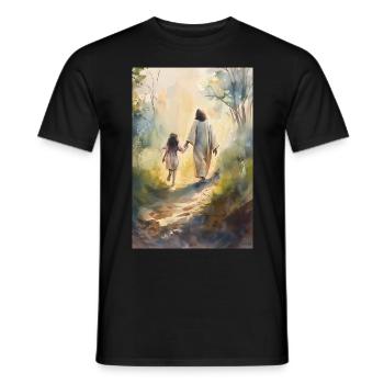 Jesus with a girl, communion gift, - Men's T-Shirt - black - Front - AI Model Male 178 light (178cm)