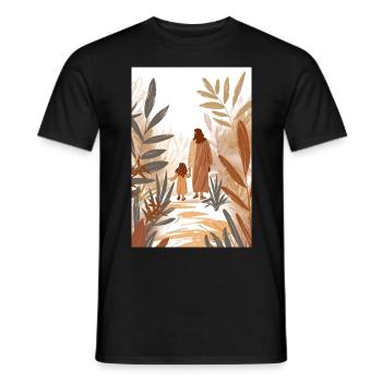 « Jésus marchant avec une jeune fille, religieuse - T-shirt homme - noir - Devant - AI Model Male 178 light (178cm)