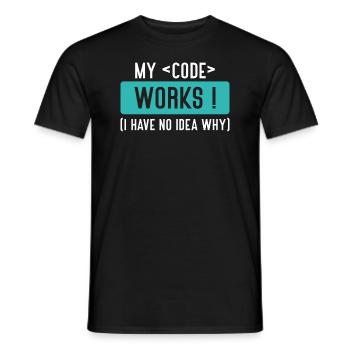 My Code Works, I Have No Idea Why - T-shirt homme - noir - Devant - AI Model Male 178 light (178cm)