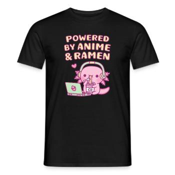 Cute Axolotl Powered By Anime And Ramen - Men's T-Shirt - black - Front - AI Model Male 178 light (178cm)