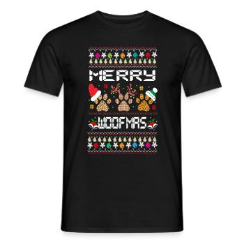 Design de Noël - MERRY WOOFMAS - T-shirt homme - noir - Devant - AI Model Male 178 light (178cm)